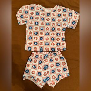 Little One Shop Floral Red and Blue shorts set for kids